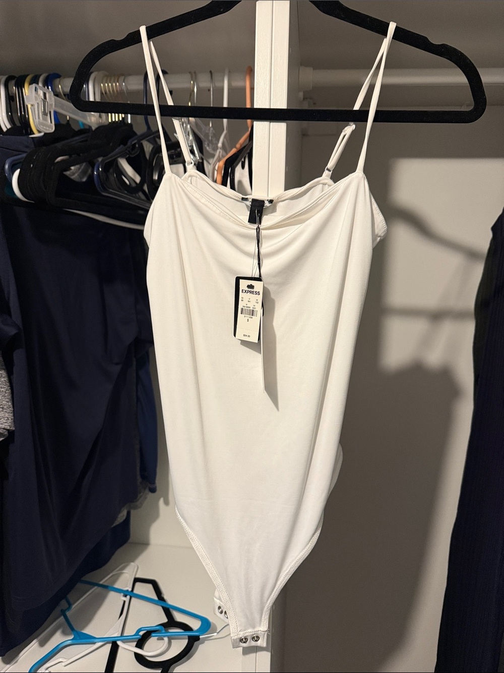 Express White Stretch Bodysuit with Adjustable Thin Straps